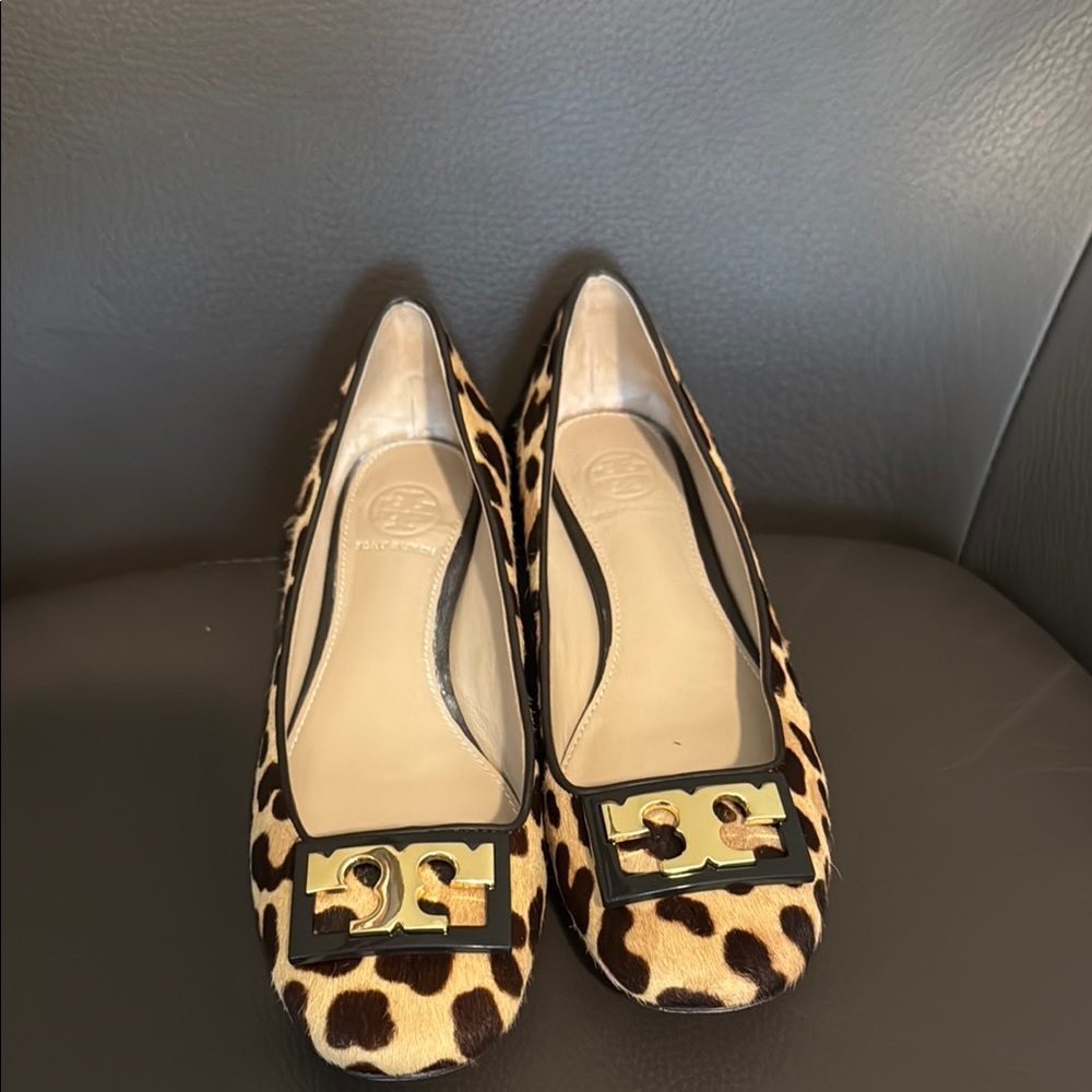 Tory Burch Brown and Black Flats with Animal Print